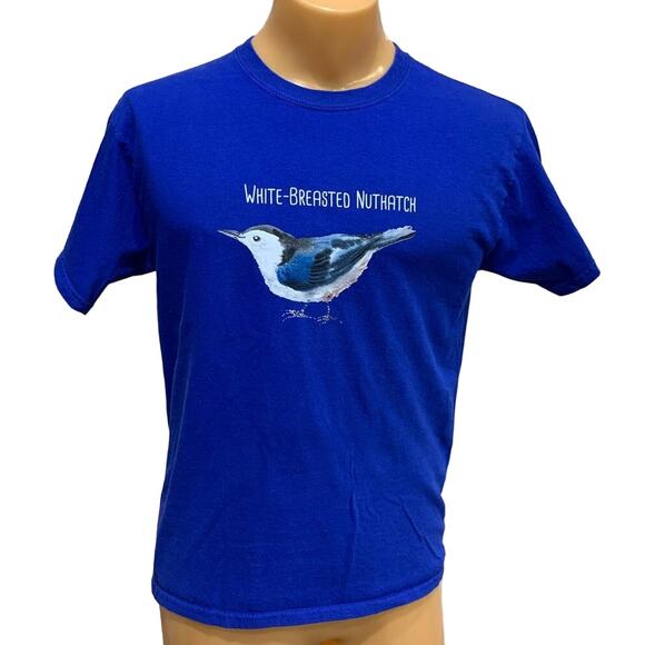 Wingspan Inspired Mens Medium Watercolor White Breasted Nuthatch Upcycled Tee - Picture 1 of 4